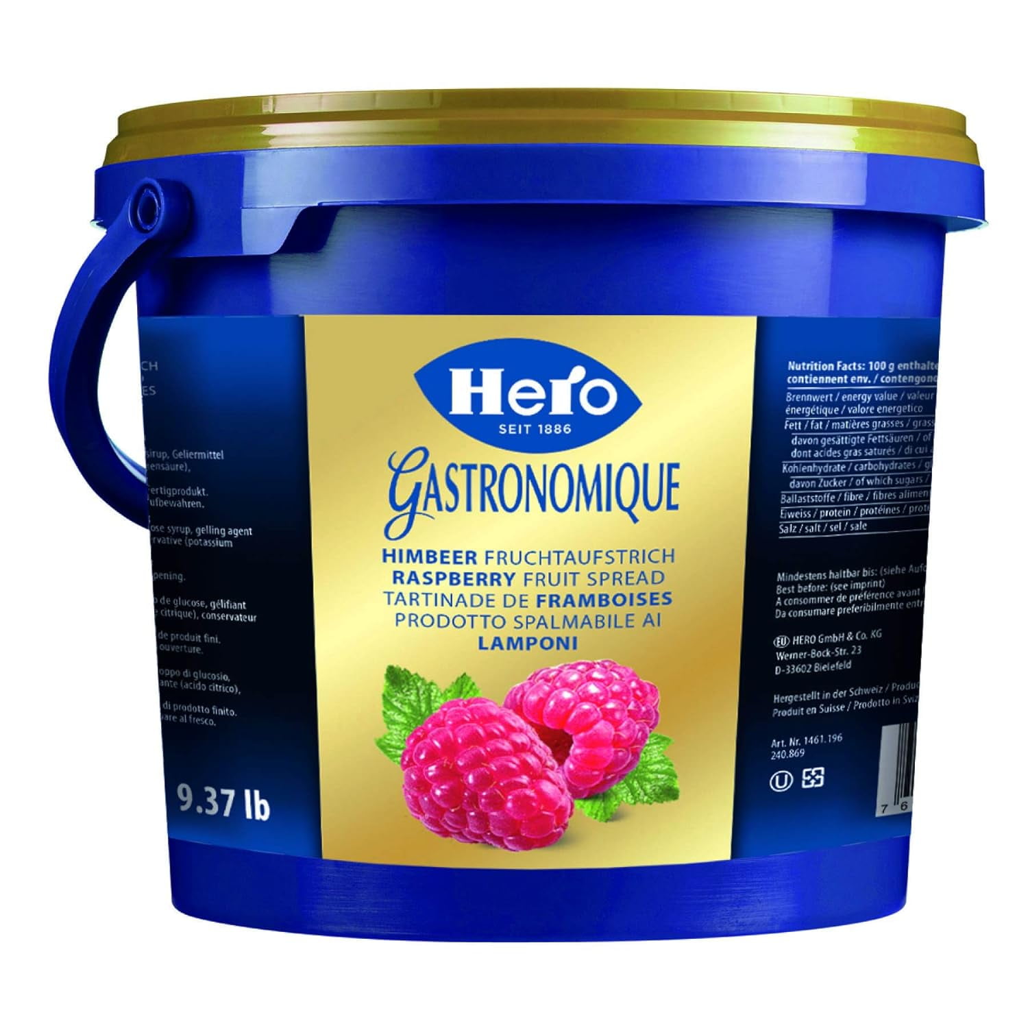 Hero Raspberry Fruit Spread, 9.37 Pound Pail -- 1 each.