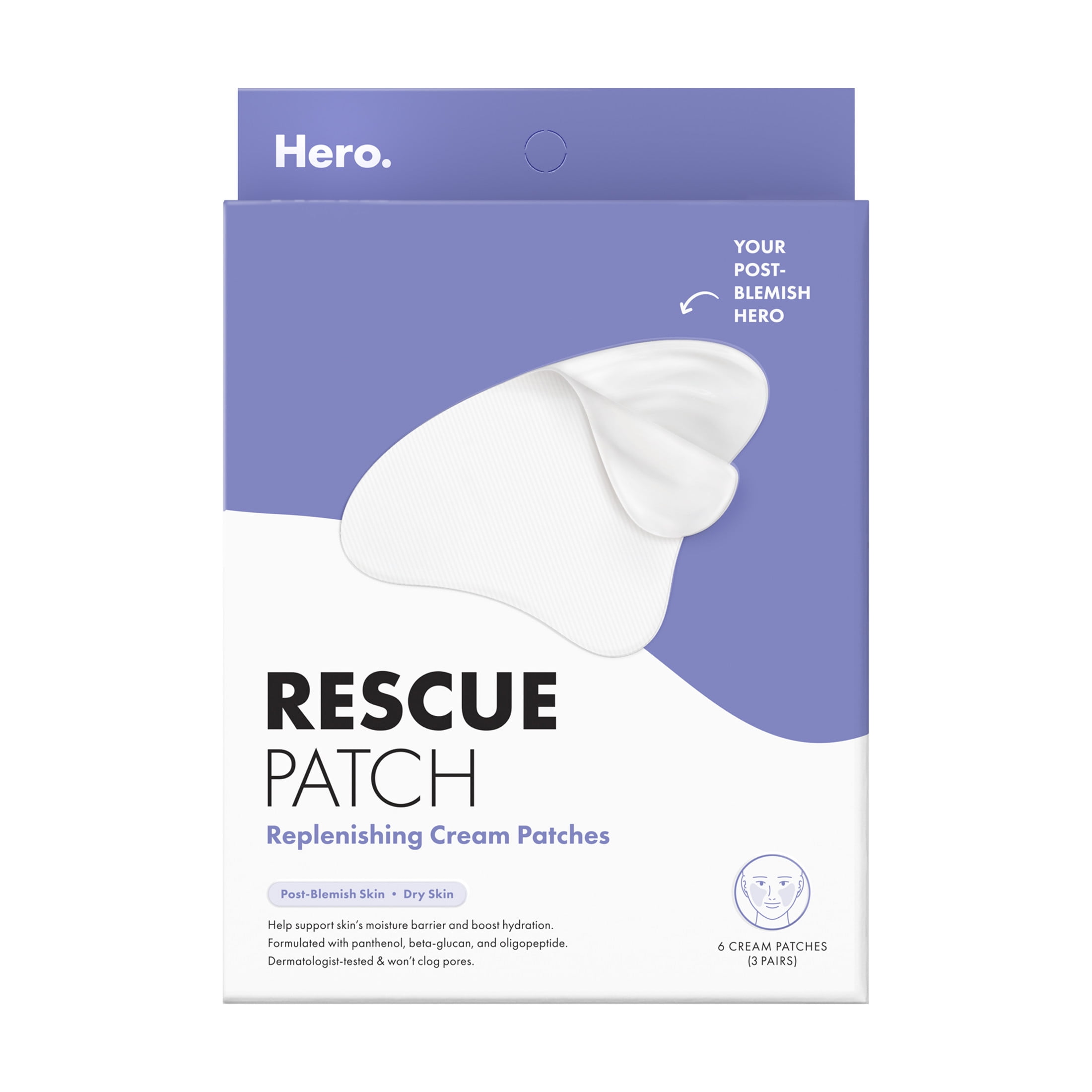 Hero Cosmetics Rescue Patch, Cream Patch for Moisturizing Post-Blemish Dryness, 6 count