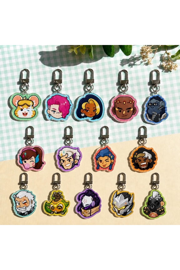 Hero Shooter Game Tank Characters Cute Acrylic Keychain, Chibi Bag Charm, random 1 pack