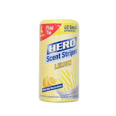 (8 pack) Hero Scent Stripes 4-Gallon, Lemon Scented, Small Flap Tie Trash Bags, 40 Count