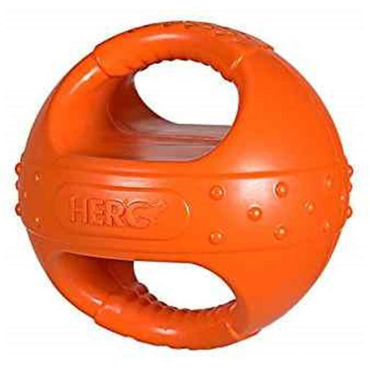 Hero Squeakhles, Soft Rubber Dog Toy With Squeaker, Fun To Chew, Chase &amp; Fetch Kettle Ball, Medium, Orange
