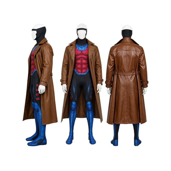 Hero Stage Cosplay Costume, Brown Trench Coat and Printed Jumpsuit Set for Adult Halloween Costumes Halloween Party, 2-Piece, M