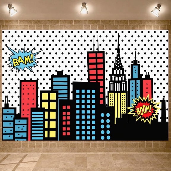 Hero Theme Backdrop Buildings Comic Party Photography Background Baby Shower Boy Girl Kids Birthday Party Decoration Studio Shoot Prop