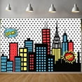 thumbnail image 1 of Hero Theme Backdrop Buildings Comic Party Photography Background Baby Shower Boy Girl Kids Birthday Party Decoration Studio Shoot Prop, 1 of 9
