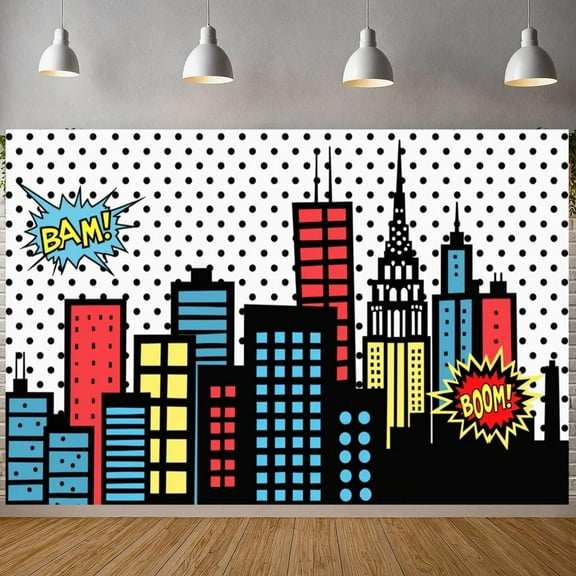 Hero Theme Backdrop Buildings Comic Party Photography Background Baby Shower Boy Girl Kids Birthday Party Decoration Studio Shoot Prop
