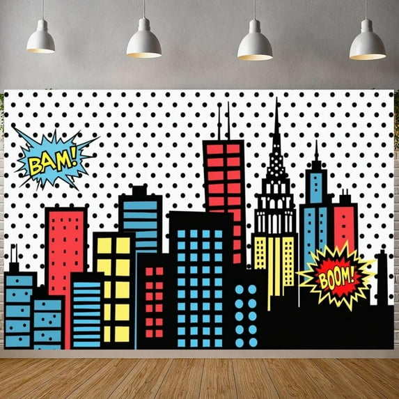 Hero Theme Backdrop Buildings Comic Party Photography Background Baby Shower Boy Girl Kids Birthday Party Decoration Studio Shoot Prop