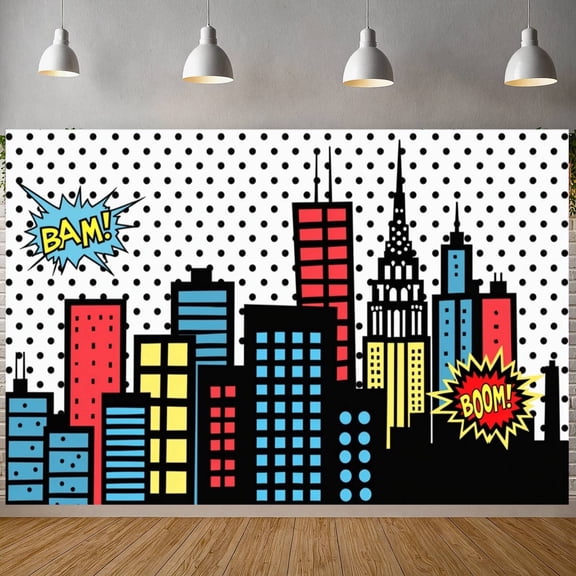 Hero Theme Backdrop Buildings Comic Party Photography Background Baby Shower Boy Girl Kids Birthday Party Decoration Studio Shoot Prop
