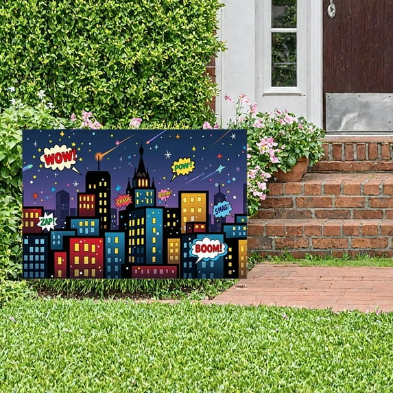 Hero Theme Backdrop Buildings Comic Party Photography Background Baby Shower Boy Girl Kids Birthday Party Decoration Studio Shoot Prop