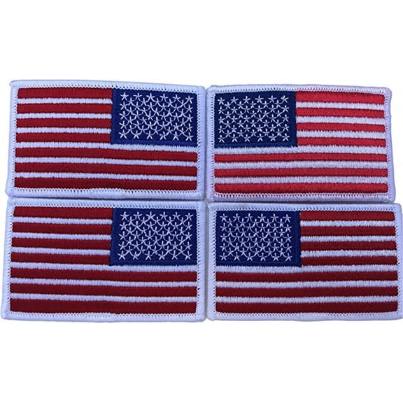 Heros Pride American Flag Patch White Border Sew-On 4-Pack (2 Forward + 2 Reverse)