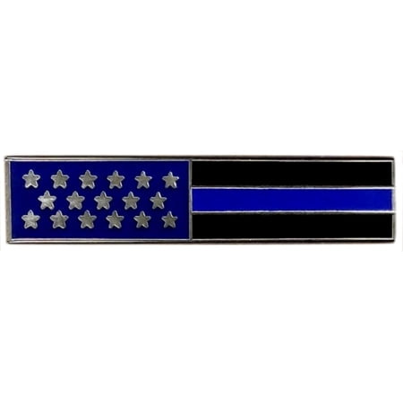 Hero's Pride Blue Line U.S. Flag Lapel Pin, Enameled Plated Finish, 2 Clutch Backs, 1-3/4x3/8