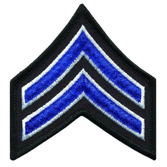 Hero's Pride CPL Chevron Patches, Merrowed Border, Royal Blue/White on Black, 3" Wide, Pair