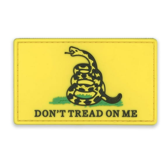 Hero's Pride "Don't Tread on Me" PVC Patch, Gold with Gold Border, Hook Backing, 3-3/8" x 2"