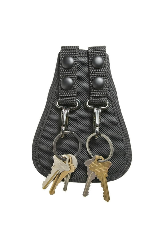 Duty Belt Key Holder - Durable Ballistic with Deluxe Metal Clip and Split Key Ring - Fits 2.25'' Tactical Belts for Law Enforcement - Easy One-Handed Access - Black - Double CA1
