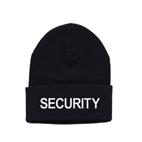 Hero's Pride Beanie - Black Acrylic Knit Watch Cap with White Embroidery, One Size