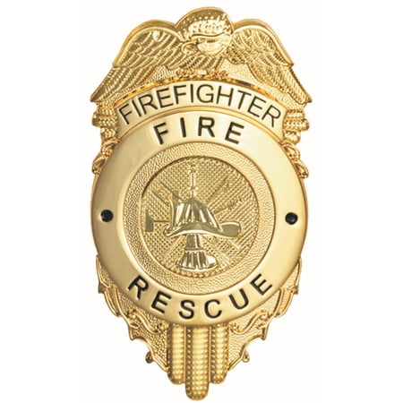 Hero’s Pride Firefighter Rescue Badge, Gold, Enameled, Pin & Catch, 2-1/2x3