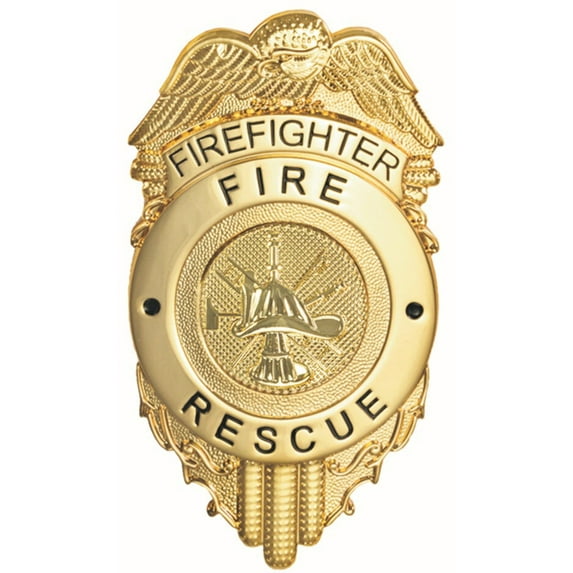 Hero’s Pride Firefighter Rescue Badge, Gold, Enameled, Pin & Catch, 2-1/2x3