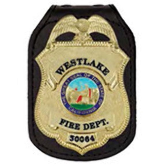 Hero's Pride Leather Badge Case Oval Clip-On, Metal Clip & Chain, Hook Closure, 2" 3"