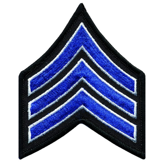 Hero's Pride SGT Chevron Patches, Merrowed Border, Royal Blue/White on Black, 3" Wide, Pair