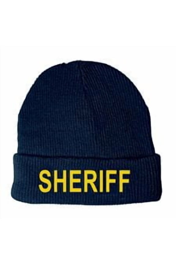 SHERIFF Fleece Watch Cap Dark Navy with Medium Gold Embroidery One Size Fits All Acrylic Knit