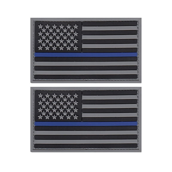 Hero's Pride U.S. Flag Patch, Blue Stripe, PVC with Hook Backing, Grey/Blue/Black, 3-3/8" x 2", 2-Pack