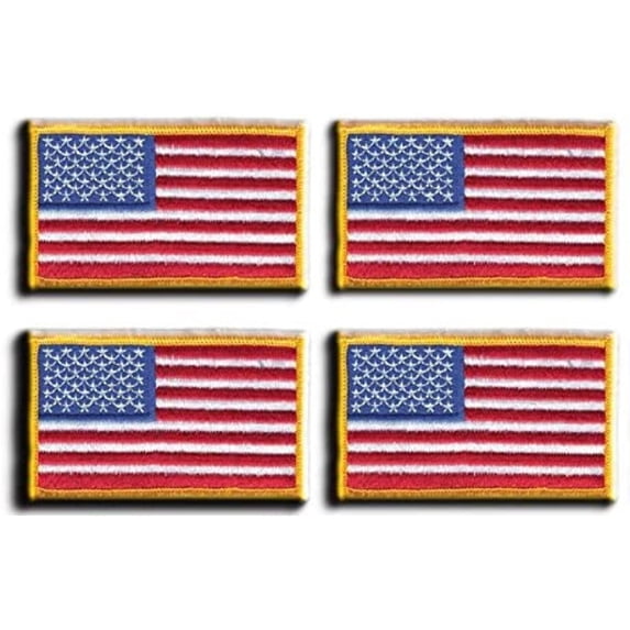 Hero’s Pride U.S. Flag Patch – Medium Gold Border, Sew-On Embroidered Emblem, 3 3/8" x 2" (Pack of 4)