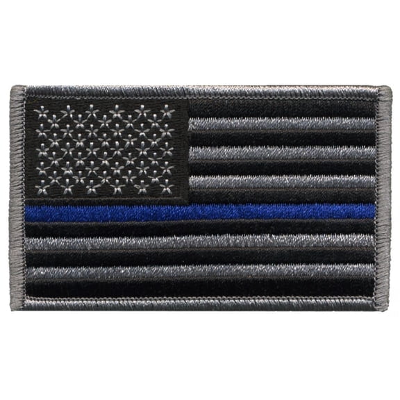 Hero's Pride U.S. Flag Patch with Blue Stripe, Grey/Black/Blue, Hook Backing, 3-3/8" x 2"
