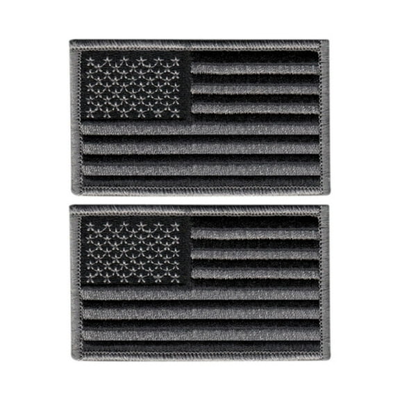 Heros Pride U.S. Flag Patch with Hook Backing  Black & Silver  3.375" x 2"  2 Pack