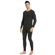 HeroBiker Men's Breathable Solid Print Polyester Fleece Thermal Pants, Black (2 Piece)