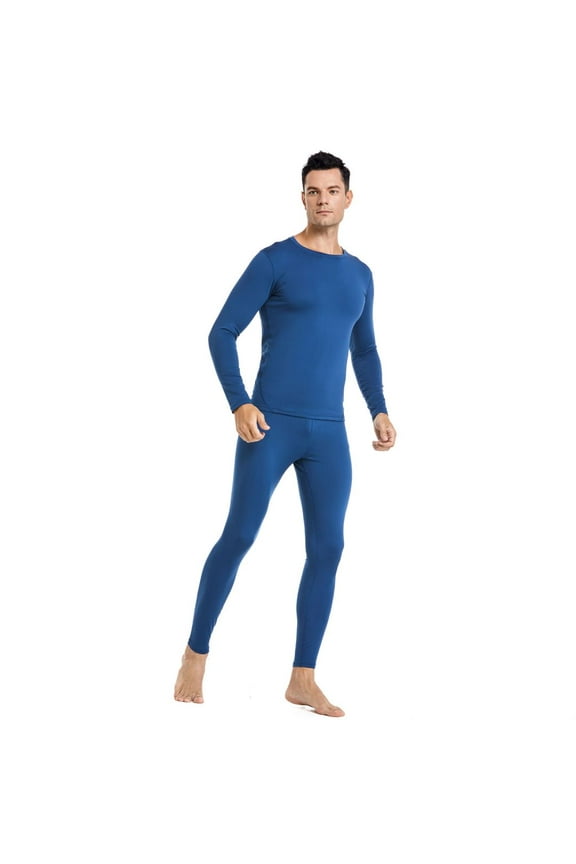 Men's Winter Warm Top and Bottom,Thermal Underwear Wool Lined Plus Size Set Black M-XXXL