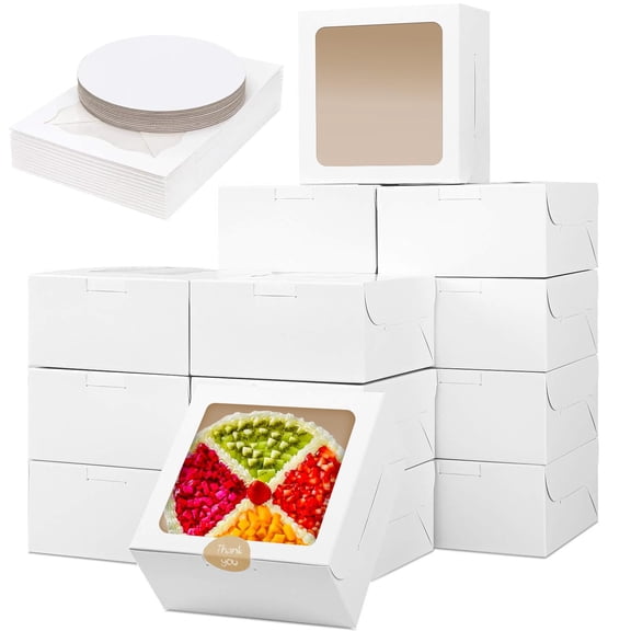 HeroFiber Cake Boxes 12 inch, & Cake Boards. Set of 10, Bakery Box With Plastic Window, For Your Bundt Cake, Cheesecake, Cookies, Pastry, Donuts, Cupcakes, Pies & More. Cajas Para Pasteles