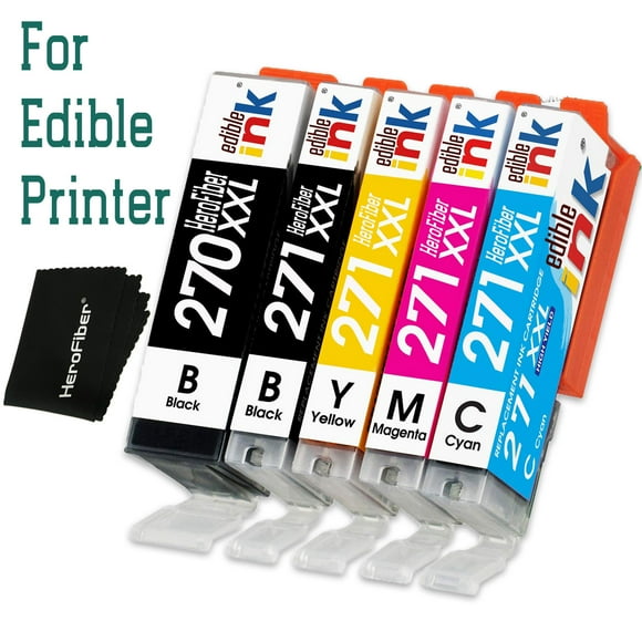HeroFiber Edible Ink Cartridges for Cakes and Cupcakes – Refillable Multicolor Edible Cartridges for Edible Image Printing, Compatible with Canon PGI-270/CLI-271 – Pack of 5