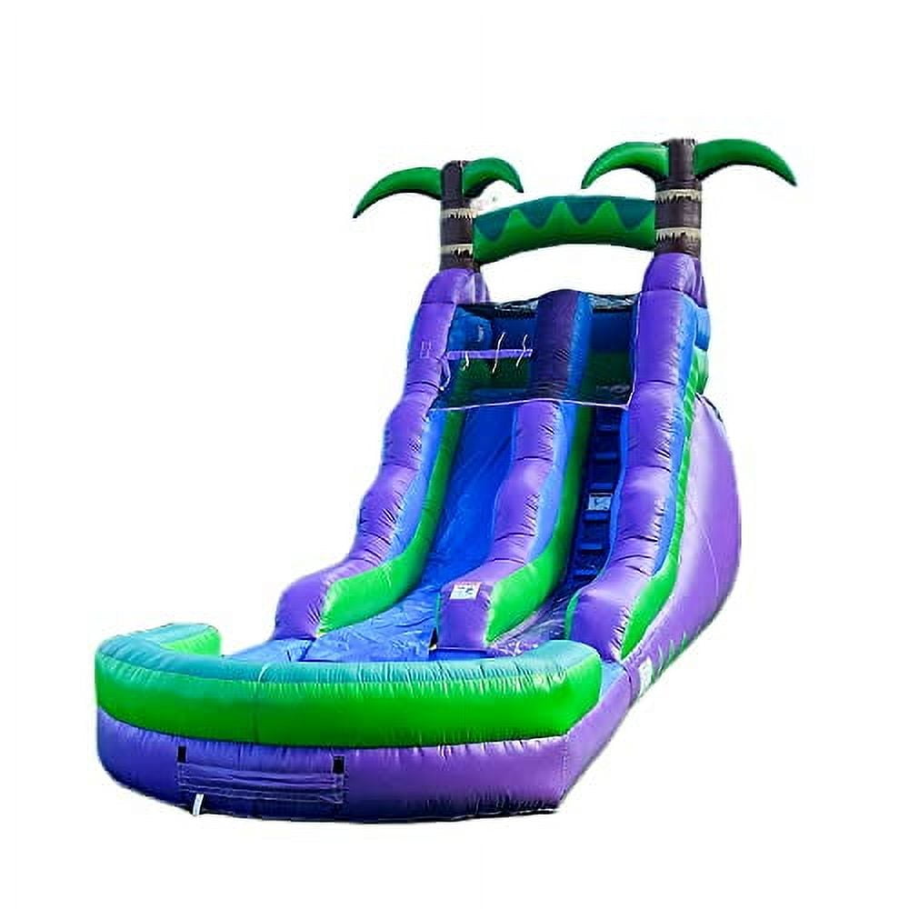 16' Purple and Green Tropical Inflatable Water Slide with Pool