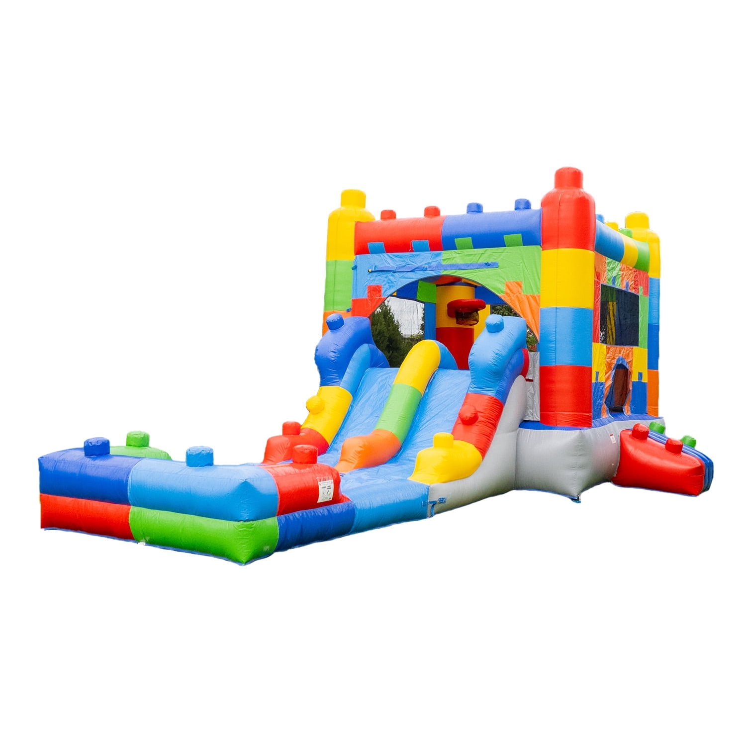 HeroKiddo Giant Waterslide Jumper, Bounce House Combo with Pool, Air Blower, Basketball Hoop, Commercial Grade, Kids