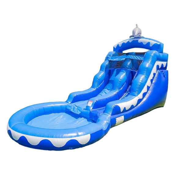 HeroKiddo Dolphin Inflatable Backyard Water Slide with Pool, Commercial Grade Vinyl, with Blower