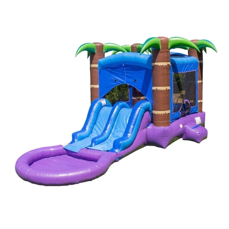 HeroKiddo Enchanted Forest Inflatable Bounce House with Dual Lane Slide with Pool, with Basketball Hoop, Indoor/Outdoor Use