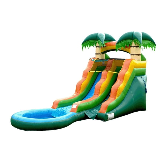 HeroKiddo Summer Breeze Commercial Grade Water Slide with Splash Pool for Kids 5-12 and Adults (with Blower), Wet Dry, Rental Quality Blow Up Inflatable, Outdoor Indoor, Backyard Water Park, Tropical