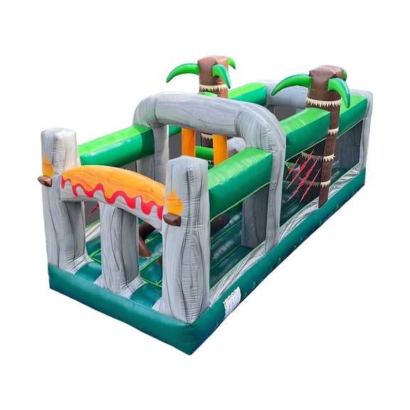 HeroKiddo T-Rex Adventure 20’ Inflatable Obstacle Course – Dinosaur Theme, Commercial Grade PVC Vinyl, Fun Backyard Challenge for Kids and Adults, Air Blower Included