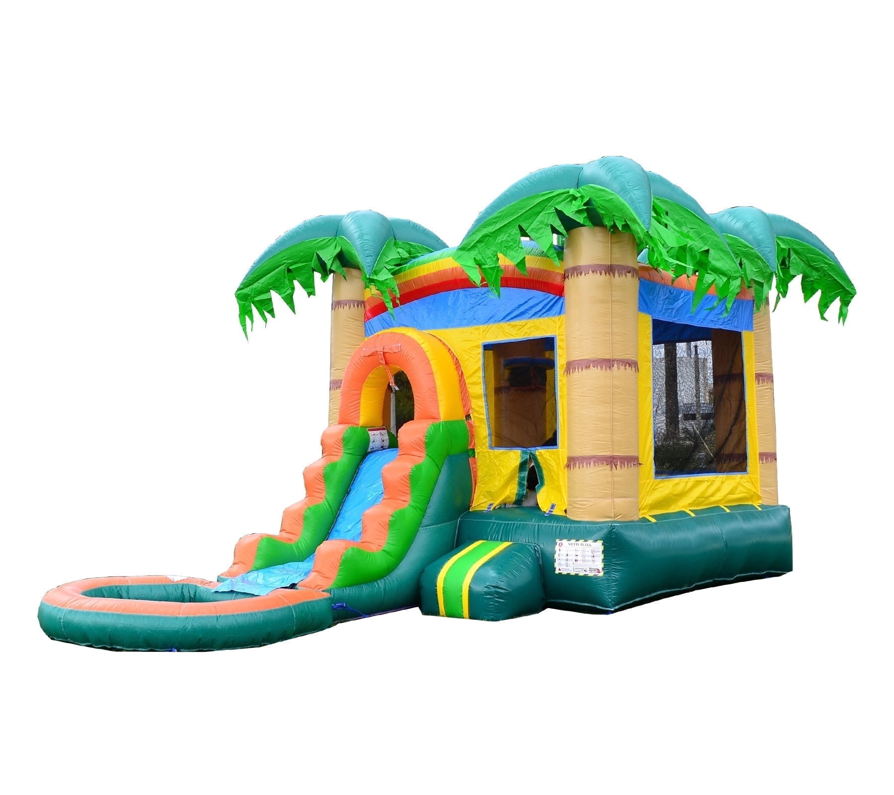 HeroKiddo BOUNCY Tropical Breeze Commercial Grade Vinyl Bounce House Water Slide, with Basketball Hoop, Detachable Pool, Indoor Outdoor