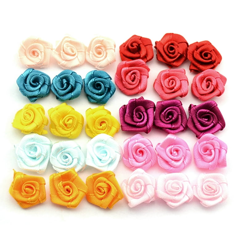 HeroNeo 100 pcs Mini Fabric Flowers for Crafts Multicolor Ribbon Bows Small  Rosettes DIY 
