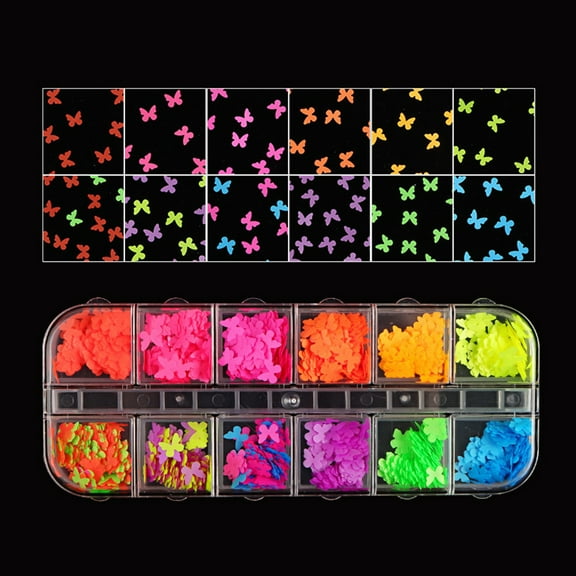 HeroNeo 12 Grids/Box Holographic Glitter Flakes Stars Shape Filling Fluorescent Sequins