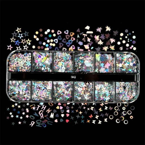 HeroNeo 12 Grids/Box Holographic Glitter Flakes Stars Shape Filling Fluorescent Sequins