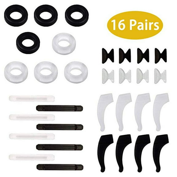 HeroNeo 16pcs/set Silicone Anti-slip Round Eyeglass Retainers Nose Pads Ear Hook Glasses
