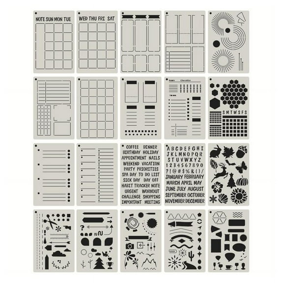 HeroNeo 20PCS A5 Planner Stencils Journal Templates DIY Drawing Templates for DIY Notebook Scrapbook Diary Calendar 5x7.5 Inch