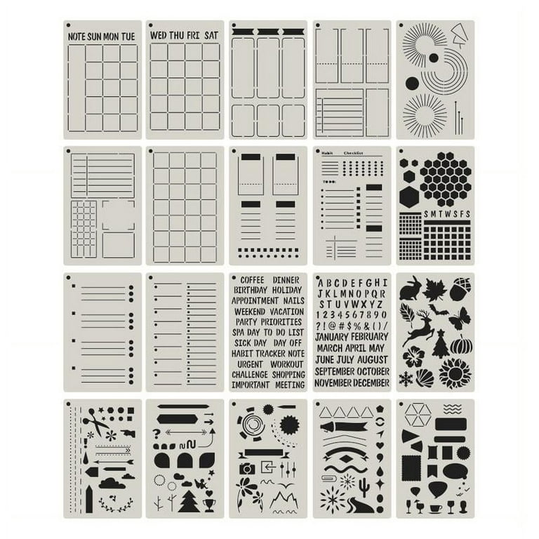 HeroNeo 20PCS A5 Planner Stencils Journal Templates DIY Drawing