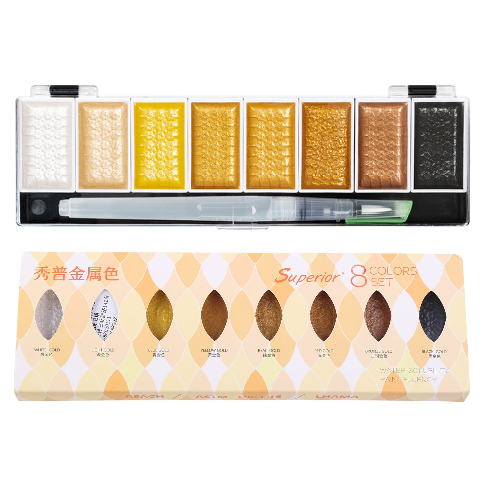 HeroNeo 5/8 Colors Solid Water Color Metallic Gold Pigment Paint With Brush For Artist P