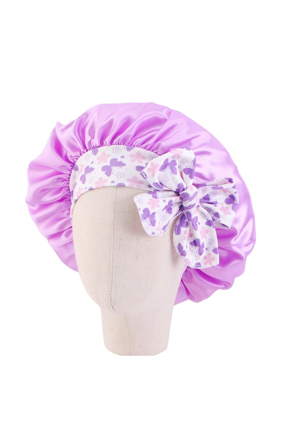 Bowknot Decor Kids Satin Bonnets Elastic Night Sleep Cap Reversible Solid Color Toddler Hair Sleeping Hat for Toddler