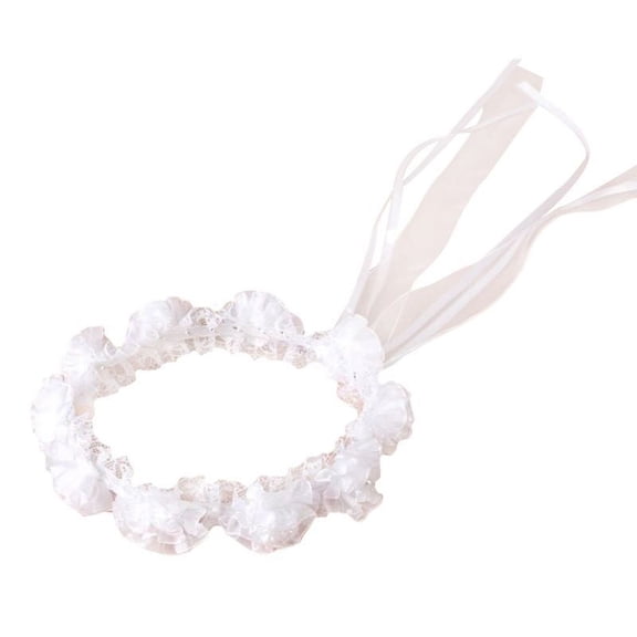 HeroNeo Child Girl Wedding Headband Artificial Mesh Flower Adjustable Ribbon Crown Wreath Faux Pearl Beading First Communion Photo Props