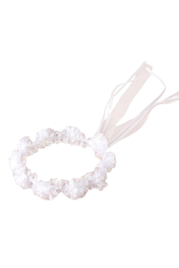 Child Girl Wedding Headband Artificial Mesh Flower Adjustable Ribbon Crown Wreath Faux Pearl Beading First Communion Photo Props
