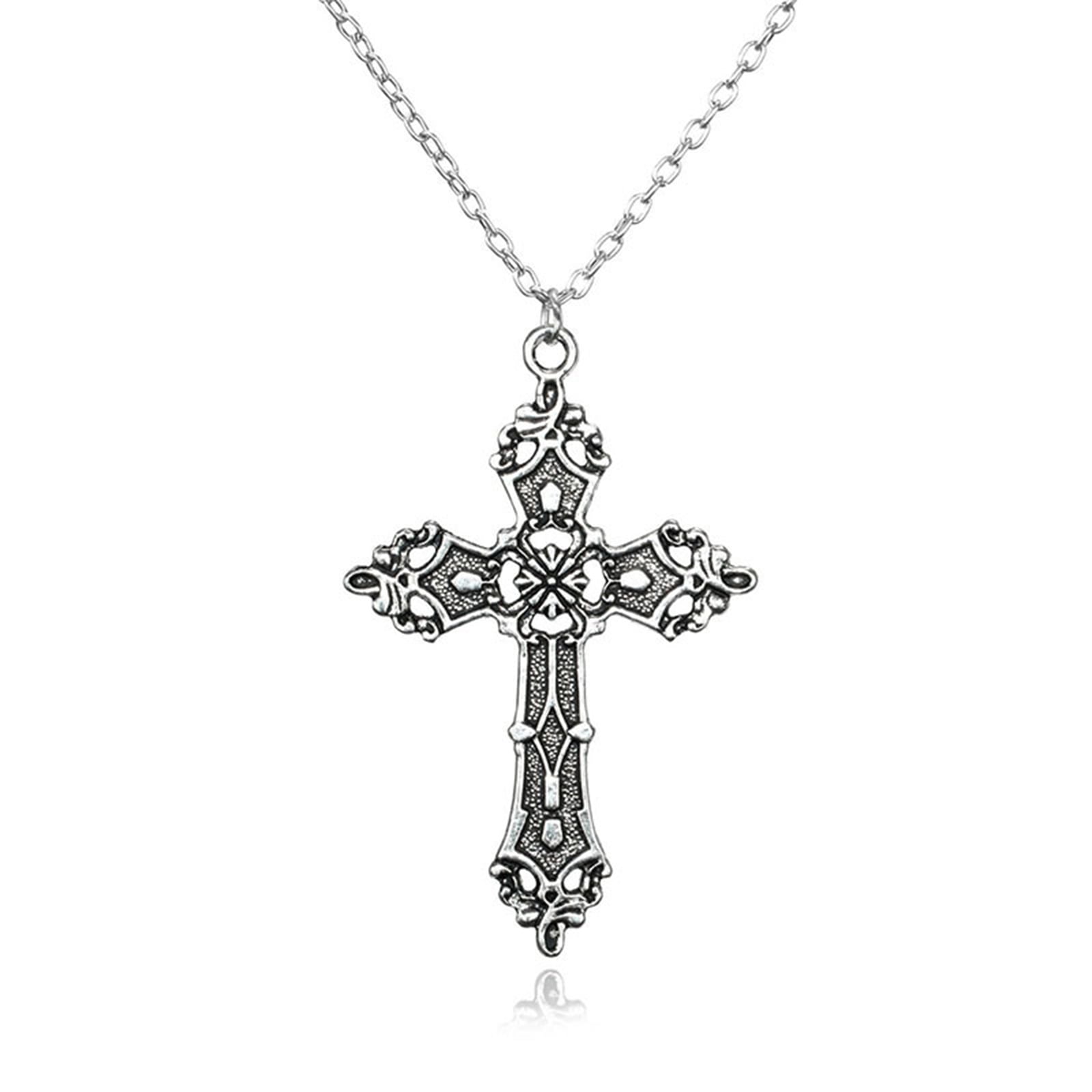HeroNeo Cross Pendant Necklace Long Chain Punk Goth Trendy Jewelry Accessories Choker