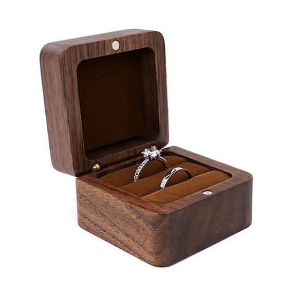 HeroNeo Multifunctional Small Jewelry Box Square Shape Organizer Mini Wooden Ring Box Soft Interior Holder for Proposal Wedding
